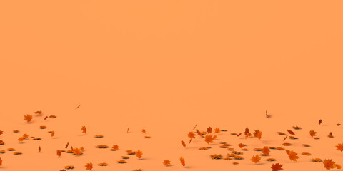 Fototapeta premium Autumn banner with fallen leaves on the ground. Copy space. 3D illustration. Header.