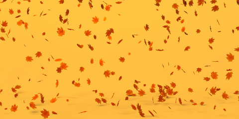 Autumn background of falling dry leaves. 3D illustration. Header.