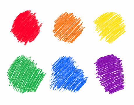 Rainbow color pencil stroke set. Kids hand drawn grunge drawing scribble element for design. Crayon vector backgrounds collection isolated on white background