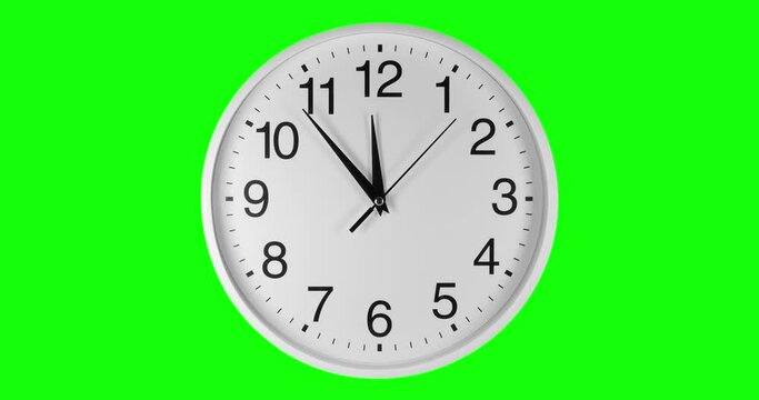 Clock Face Close Up In Time Lapse On Green Screen. Clocks Running Fast. Clock Dial Close-up Isolated On A Green Screen.