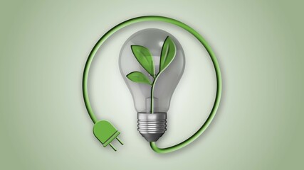 Green energy and ecology concept - eco power plug with green plant in lightbulb - 3D illustration