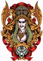 Prabu siliwangi illustration for shirt and tattoo art