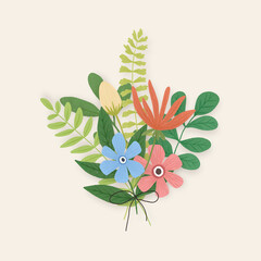 Colorful flower corsage design element on beige background