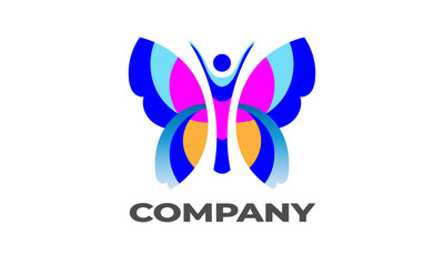 Abstract man with butterfly wings. Vector logo template colorful angel.