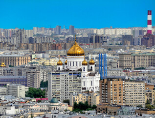 View of Moscow and the Cathedral of Christ the Savior from the observation deck of the hotel "Ukraine"
