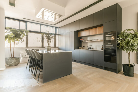 Interior of contemporary spacious kitchen