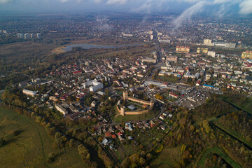The historical part of the ancient city of Lutsk. Aerial view.