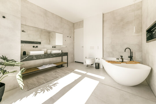 Interior of contemporary spacious bathroom