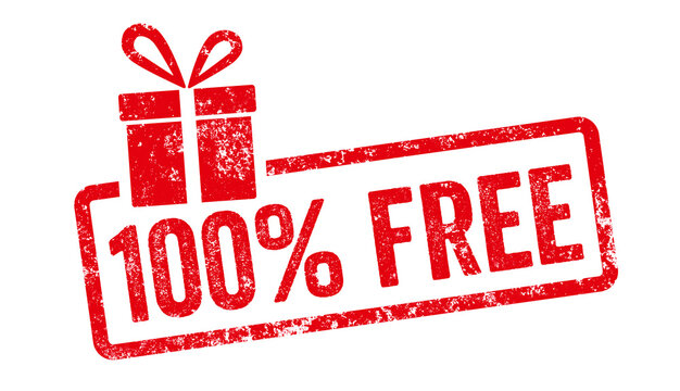 Red stamp with gift icon  - 100 percent free