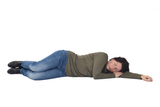 woman sleeping on white background