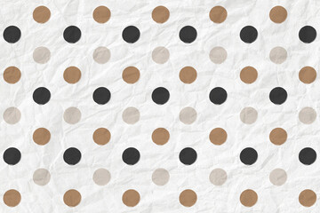 Polka dot pattern vector in black and gold on crumpled paper textured background