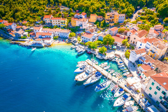 Town of Valun sailing bay on Cres island aeial view