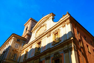 Fototapeta na wymiar Church of Saint Dalmatius in Turin . Chiesa di San Dalmazzo Catholic church in Torino 