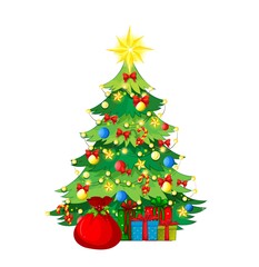 Hand drawing Christmas tree with gift boxes, isolated vector