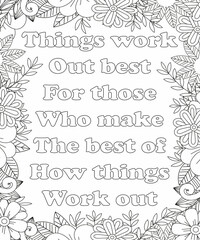 Motivational Quotes Coloring pages. Coloring page for adults and kids. Vector Illustration.