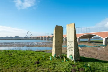Deurstickers Monument at the city bridge de Oversteek in Nijmegen commemorating the crossing of the allies at this location in 1944, Gelderland province, The Netherlands © Holland-PhotostockNL