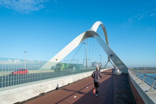 The city bridge in Nijmegen is also called the Crossing in memory of the crossing of the Allies at this place in 1944, Gelderland province, The Netherlands