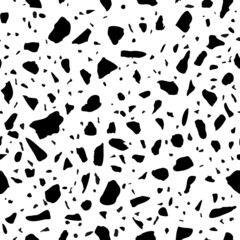 Vector Terrazzo flooring seamless pattern. Abstract Black and white italian textured stone, concrete. Classic granite natural background texture for interior design, print, wallpaper, fabric, textile