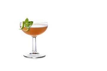Old Cuban cocktail isolated on white background.  Alcoholic drink with rum and champagne