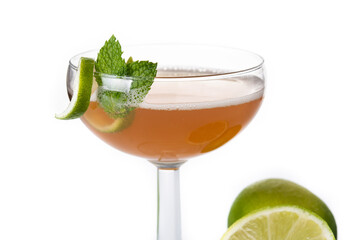 Old Cuban cocktail isolated on white background.  Alcoholic drink with rum and champagne