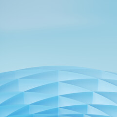 Minimal abstract background for product presentation. Blue paper honeycomb ball on blue background. 3d render illustration. Clipping path of each element included.