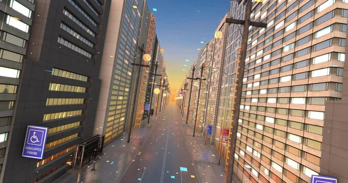 Metropolitan City Flight 3D Animation. High Tech Smart City. Perfect Loop. Technology and Business related 4K 3D animation.