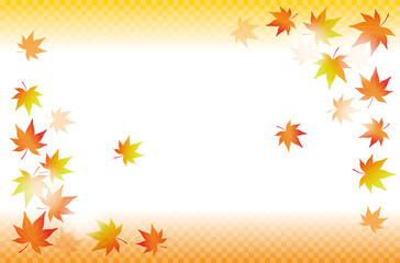 黄色とオレンジの市松模様のグラデーションと紅葉の背景イラスト素材