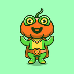 cute halloween frog pumpkin superhero illustration