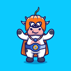 cute halloween cow pumpkin superhero illustration