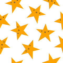 Obraz premium Pattern with yellow stars. Seamless pattern with yellow stars on white background. Cute funny cartoon stars. Vector illustration. 