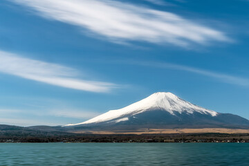 Japanese Destinations.  Yamanakako lake in Front of Picturesque Fuji Mountain in Japan