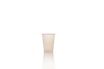 Single empty plastic disposable cup, isolated on white.