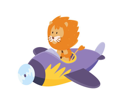 recommend clip art: Cute lion flying an airplane. Funny pilot flying on planes. Cartoon  illustration isolated on a white background