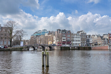 River Amstel in Amsterdam, Noord-Holland province, The Netherlands