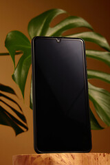 Mobile smart phone on color background. technology