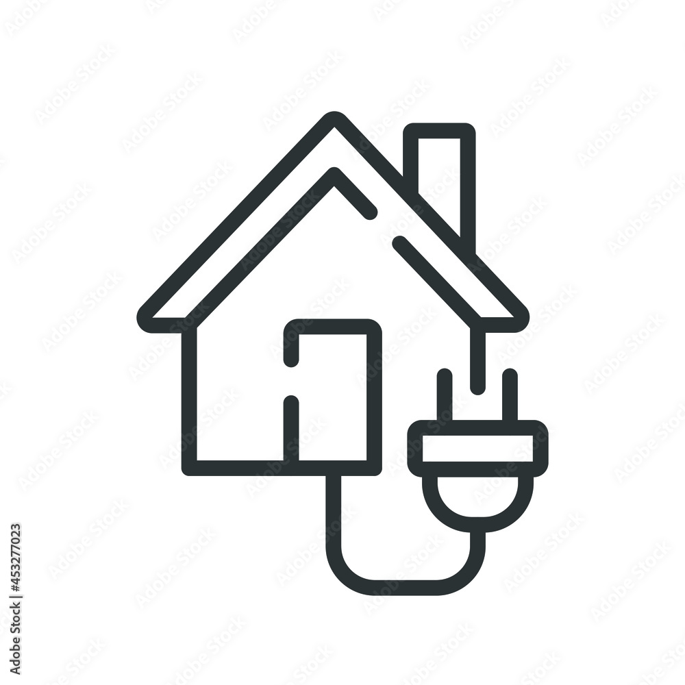Poster house with socket linear icon. thin line customizable illustration. contour symbol. vector isolated 