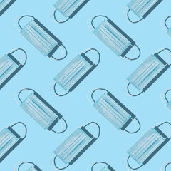 pattern medical blue disposable mask on a blue background