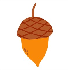 Vector acorn nut in hand drawn cartoon childish style. Fall illustration for baby apparel, textile and product design, wallpaper, wrapping paper, card, scrapbooking