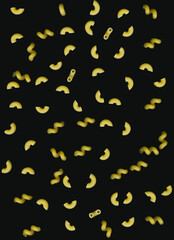 Italian pasta - Cornetti on a black background. Creative culinary background for restaurant, menu, poster, advertisement.