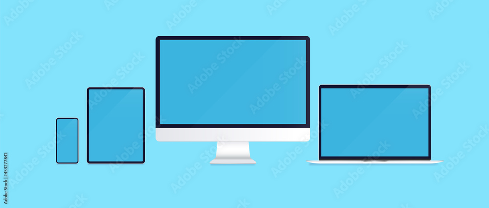 Leinwandbilder devices with empty screens template. realistic vector illustrations of unbranded smartphone, tablet,