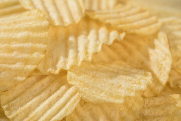 Potato chips close up. Food background. Organic food. Macro