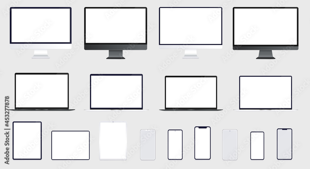 Fototapete Vector device collection - Set of unbranded computers, laptops, tablets and smartphones with blank screens. Responsive design mockups