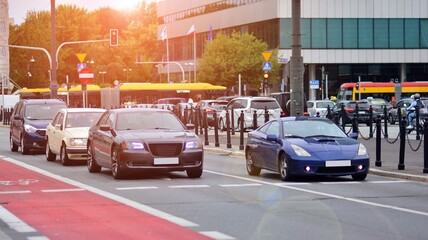 Road traffic at rush hour in the city center