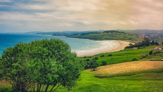 Playa de Oyambre Beach in Comillas Spain on the Coastal Way of St James Pilgrimage Trail Camino de Santiago del Norte
