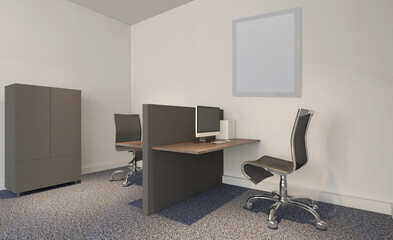 Modern meeting room. 3D rendering.. Blank paintings.  Mockup.
