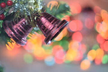 Christmas Tree Decoration Christmas tree lit background Christmas bell