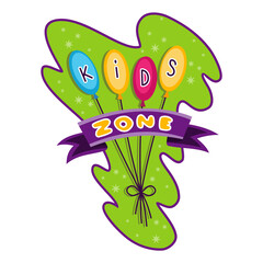 Fototapeta premium Kids zone. Children playground game room or center emblem. Playroom banner for children play zone. Kid entertainment camp poster. Toys fun playing zone, games party and play area poster