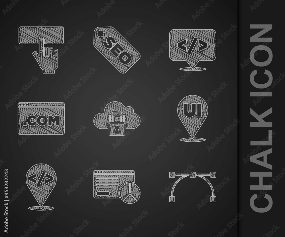 Poster set cloud computing lock, website statistic, bezier curve, ui or ux design, front end development, a