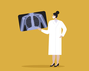 Pulmanologist with X-ray of lungs, Flat vector stock illustration as concept of fluorography and pulmanology, Pulmanologist doctor for treatment
