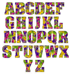 Naklejka premium Alphabet letters made from photo flowers.